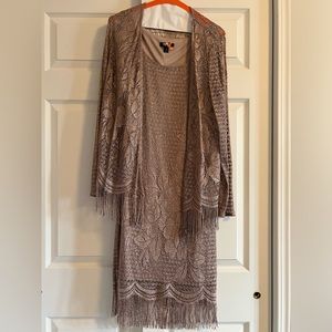 SLNY Champagne Dress with Shawl Size 10